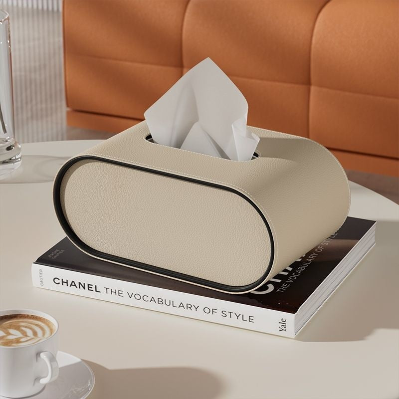 Faux Leather Tissue Dispenser Oval 9 × 5 × 4 Inches Desktop Organizer Napkin Caddy Home Office Bedroom Bathroom Tabletop Storage Accessories | Thomler