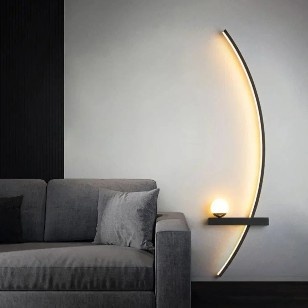 Gebogen LED-wandlamp aluminium boogverlichting voor slaapkamer hal woonkamer moderne accentverlichting wandarmatuur zwart goud afwerking wandmontage binnenverlichting | Thomler