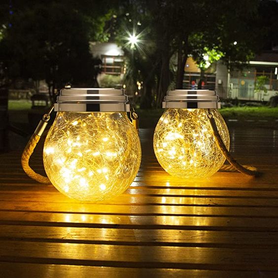 Outdoor Crackled Glass Solar Lantern with Auto Dusk Sensor & LED Light for Garden, Patio, Pathway & Porch Decor | Thomler