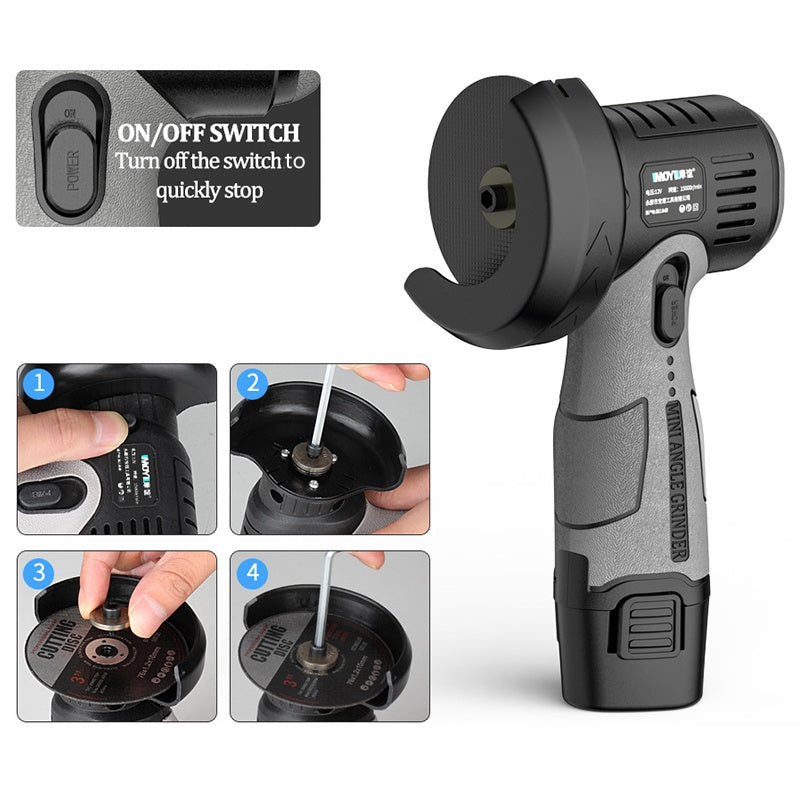 Compact Cordless Rotary Tool 3-Inch Disc 400W Motor 15000 RPM for Metal Cutting Surface Prep Workshop Garage Projects Portable Handheld Grin | Thomler