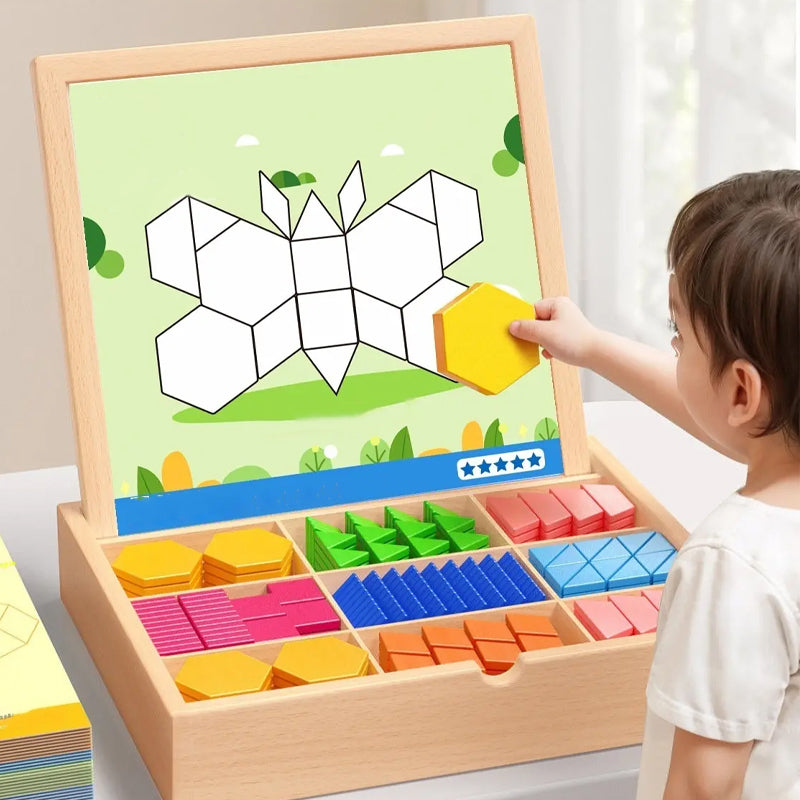 Magnetisches Holz-Puzzle für Kinder – 180 oder 220 bunte Formteile mit Vorlagekarten – MINT-Lernspielzeug für Kreativität & Logik | Thomler