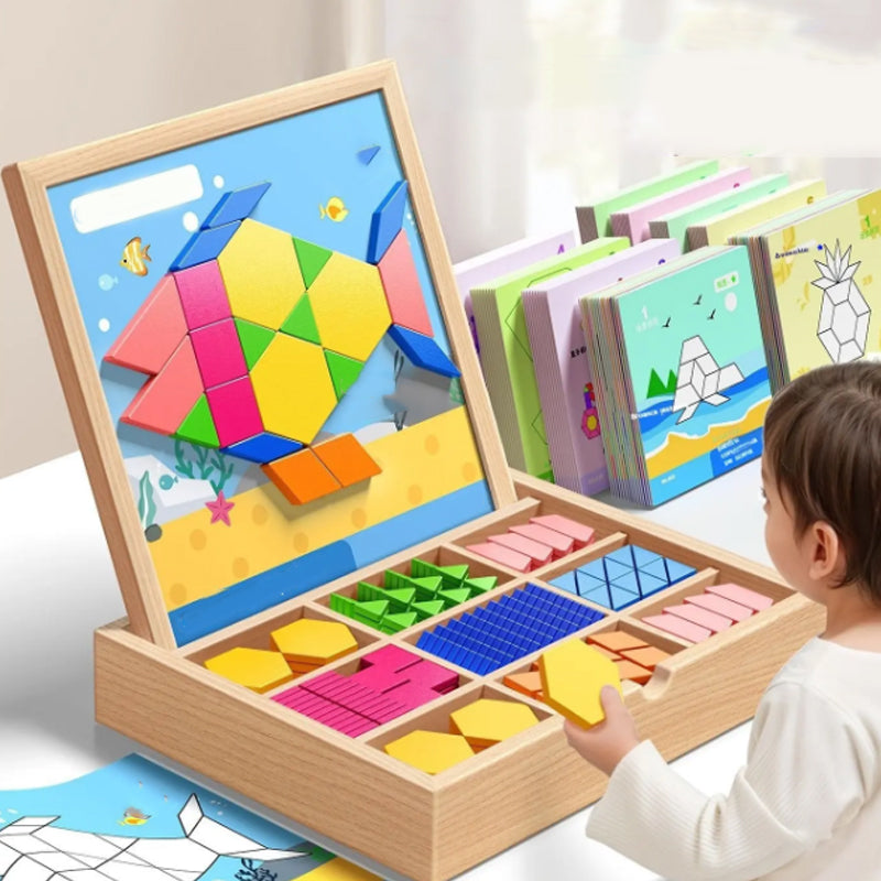 Magnetisches Holz-Puzzle für Kinder – 180 oder 220 bunte Formteile mit Vorlagekarten – MINT-Lernspielzeug für Kreativität & Logik | Thomler