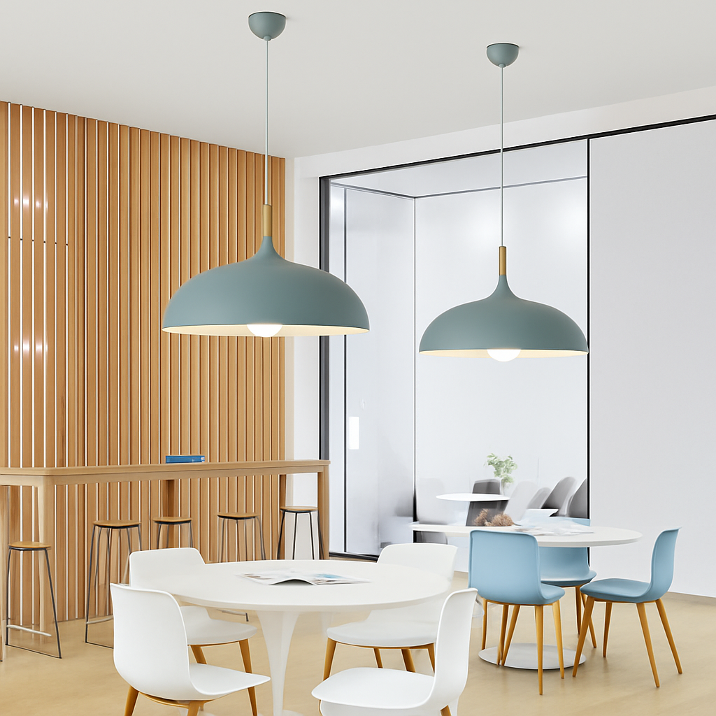 Aluminum & Wood Hanging Fixture E27 Socket for Kitchen Island Dining Room Ceiling Light Adjustable Drop Scandinavian Style Modern Minimalist