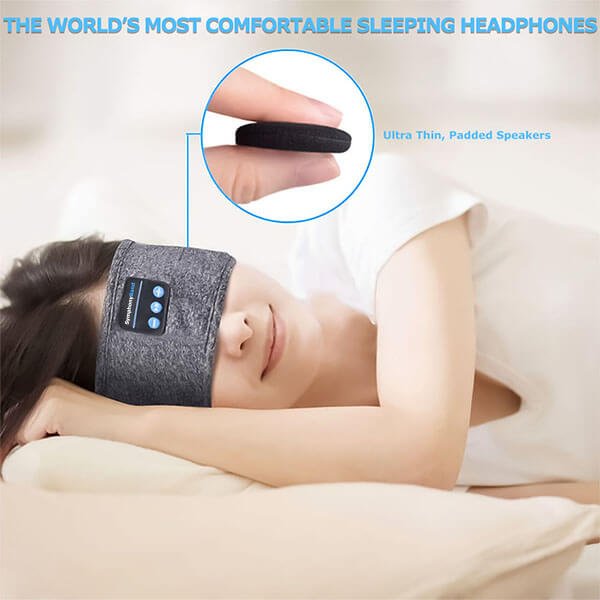 Schlaf-Stirnband mit Kopfhörern, weich, waschbar, kabellos, Bluetooth, für Schlaflosigkeit, Schnarchen, Lärmschutz, Meditation, Reise-Headset, Grau Schwarz
