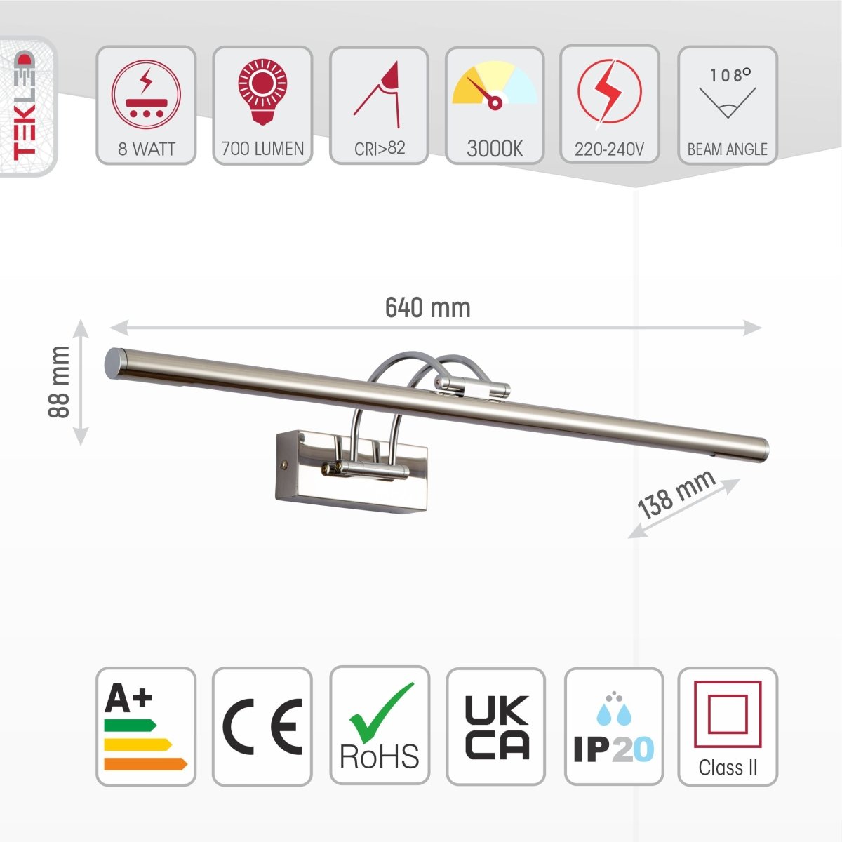 LED Picture Light Fixture 25 in Aluminum Artwork Display Bar for Paintings Frames Mirrors Warm White 8W Adjustable Accent Lighting for Galle | Thomler
