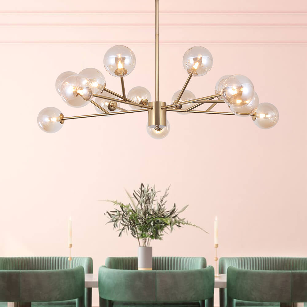 15-Light Linear Glass Globe Fixture for Dining Tables & Islands 44 in Wide Adjustable Dimmable G9 Ceiling Light | Thomler