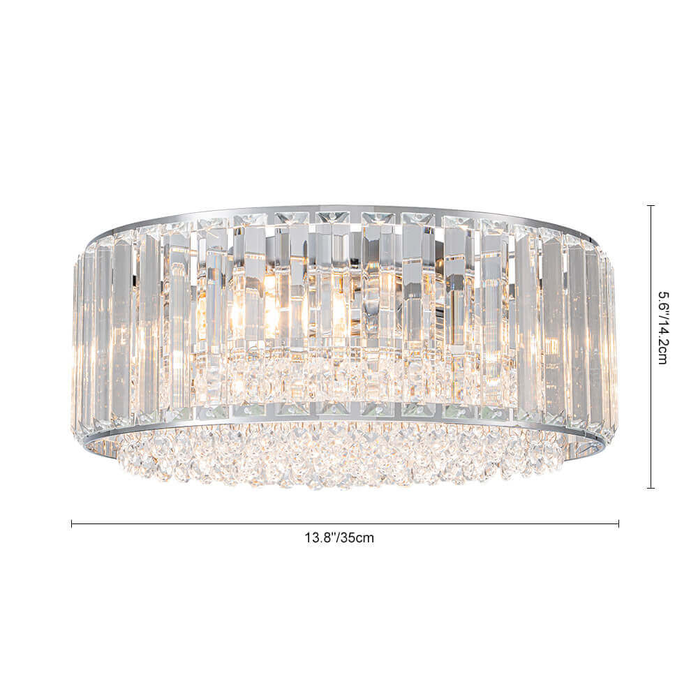 Flush Mount Light Fixture Crystal Accents 3-Bulb Dimmable 14 in Diameter Low Profile for Bedroom Hallway Entry Modern Overhead Lighting Meta | Thomler