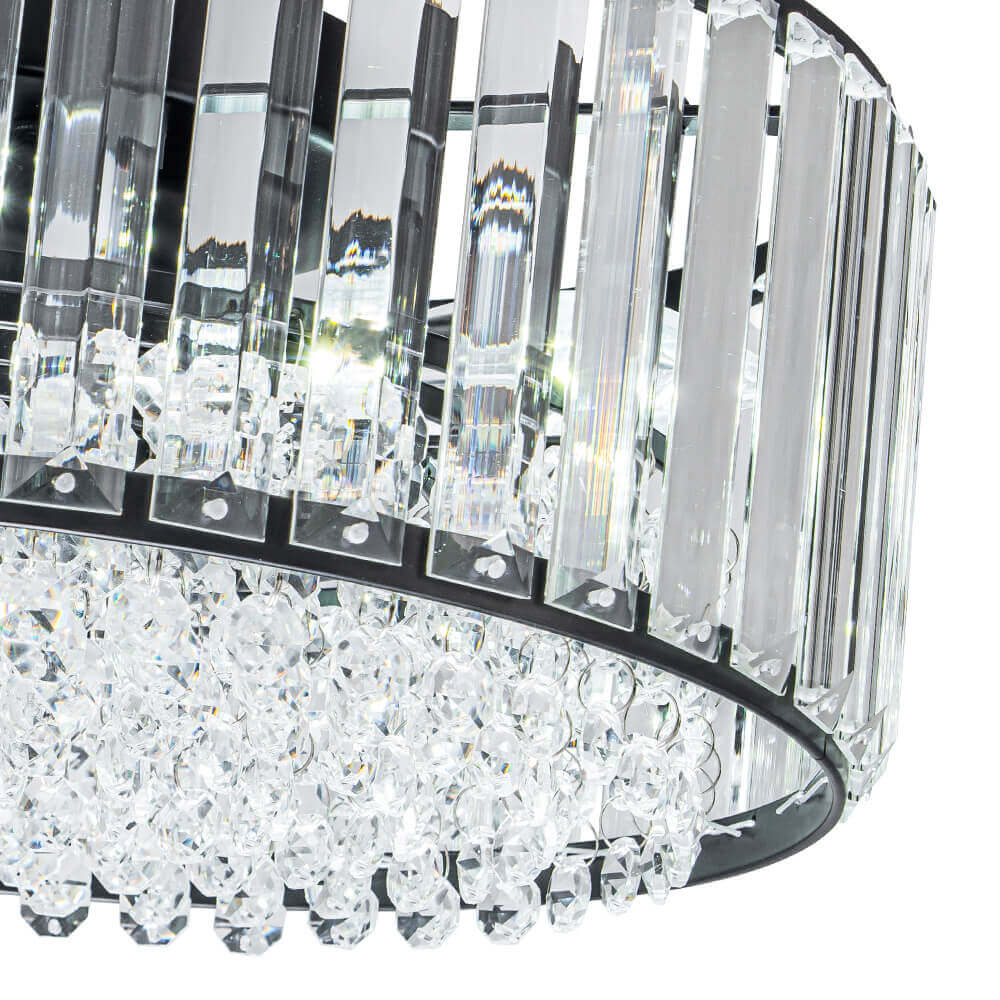 Flush Mount Light Fixture Crystal Accents 3-Bulb Dimmable 14 in Diameter Low Profile for Bedroom Hallway Entry Modern Overhead Lighting Meta | Thomler
