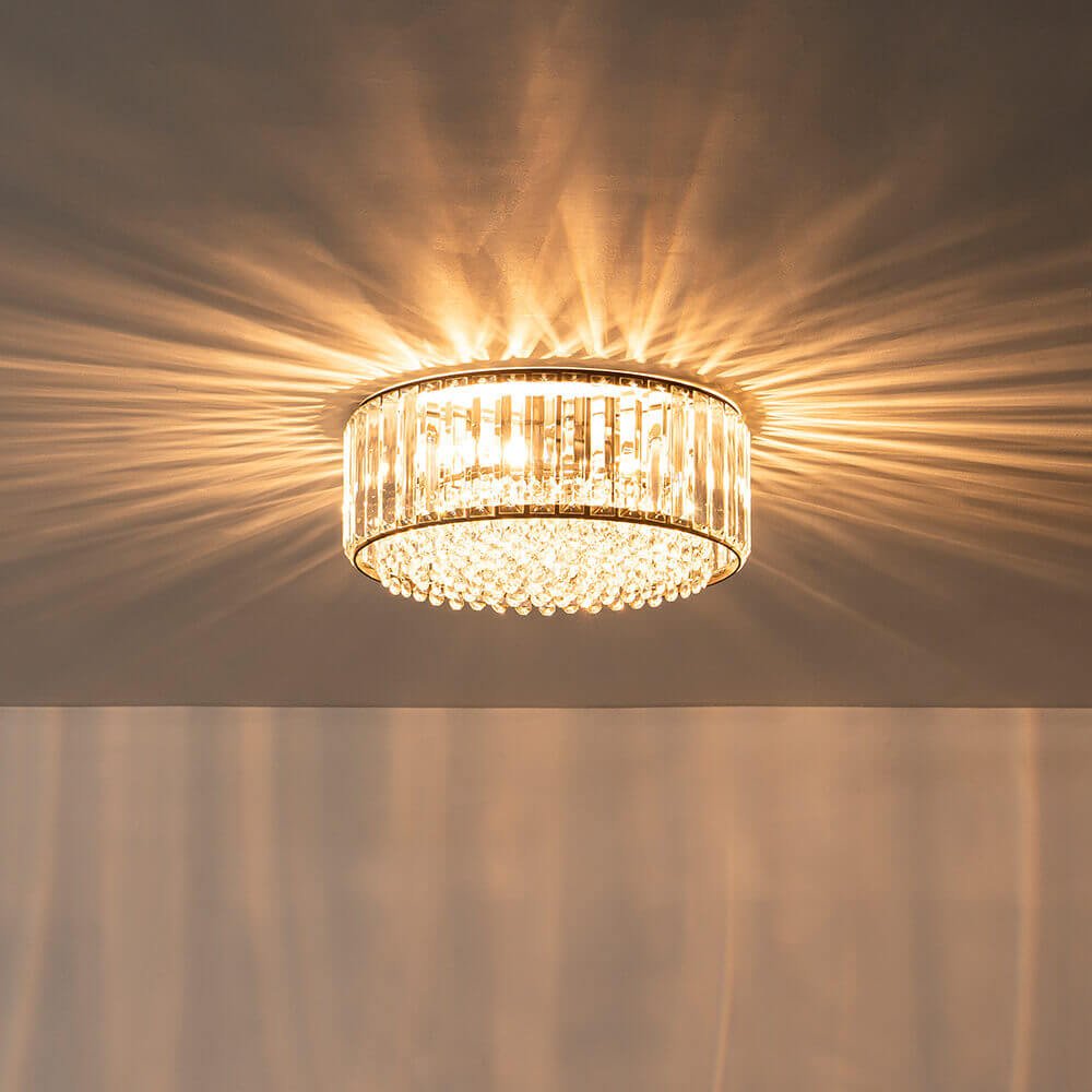 Flush Mount Light Fixture Crystal Accents 3-Bulb Dimmable 14 in Diameter Low Profile for Bedroom Hallway Entry Modern Overhead Lighting Meta | Thomler