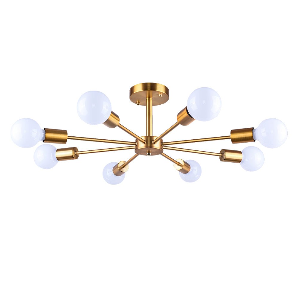 Eight-Arm Metal Pendant Light 24 in Black Brass Chrome Nickel Multi-Bulb Semi-Flush Fixture for Dining Room Kitchen Living Room Contemporary | Thomler