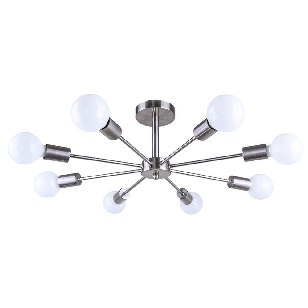 Eight-Arm Metal Pendant Light 24 in Black Brass Chrome Nickel Multi-Bulb Semi-Flush Fixture for Dining Room Kitchen Living Room Contemporary | Thomler
