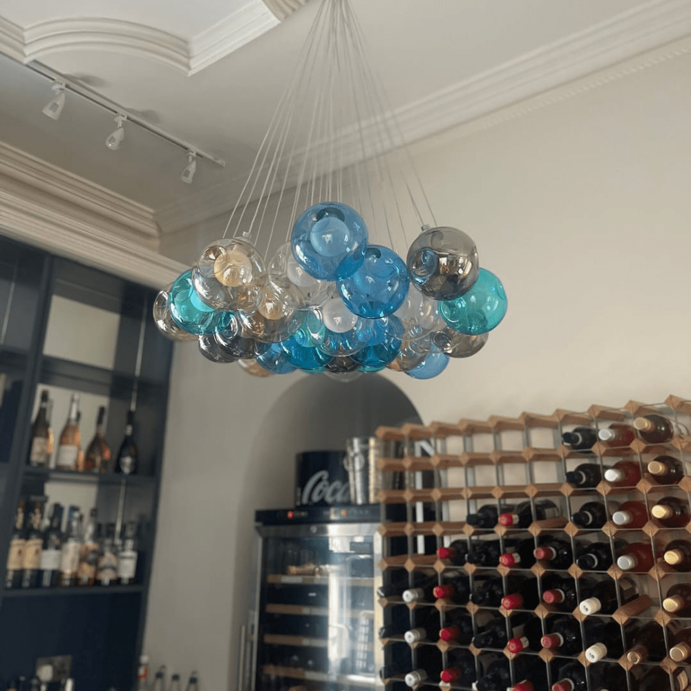 Multicolor Glass Globe Chandelier 20 Inch Cluster Adjustable Height Ceiling Light for Kitchen Dining Room Living Room Statement Lighting Fix | Thomler