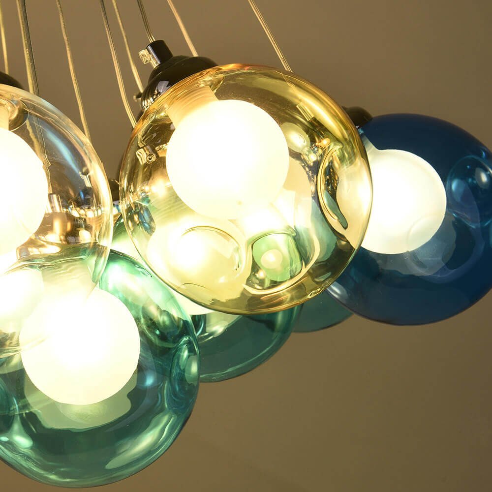 Multicolor Glass Globe Chandelier 20 Inch Cluster Adjustable Height Ceiling Light for Kitchen Dining Room Living Room Statement Lighting Fix | Thomler