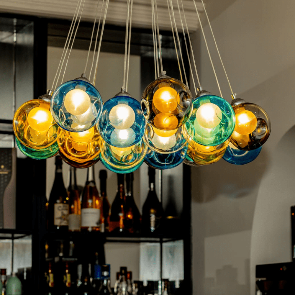 Multicolor Glass Globe Chandelier 20 Inch Cluster Adjustable Height Ceiling Light for Kitchen Dining Room Living Room Statement Lighting Fix | Thomler