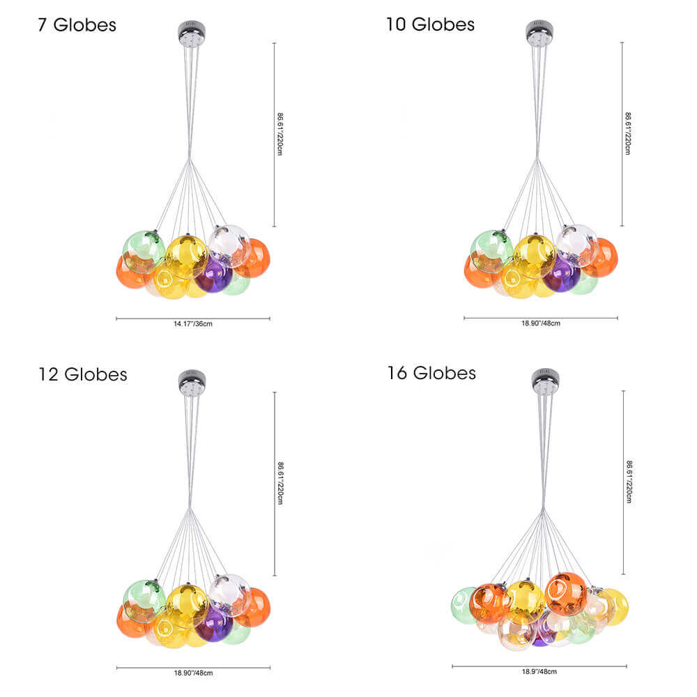 Multicolor Glass Globe Chandelier 20 Inch Cluster Adjustable Height Ceiling Light for Kitchen Dining Room Living Room Statement Lighting Fix | Thomler