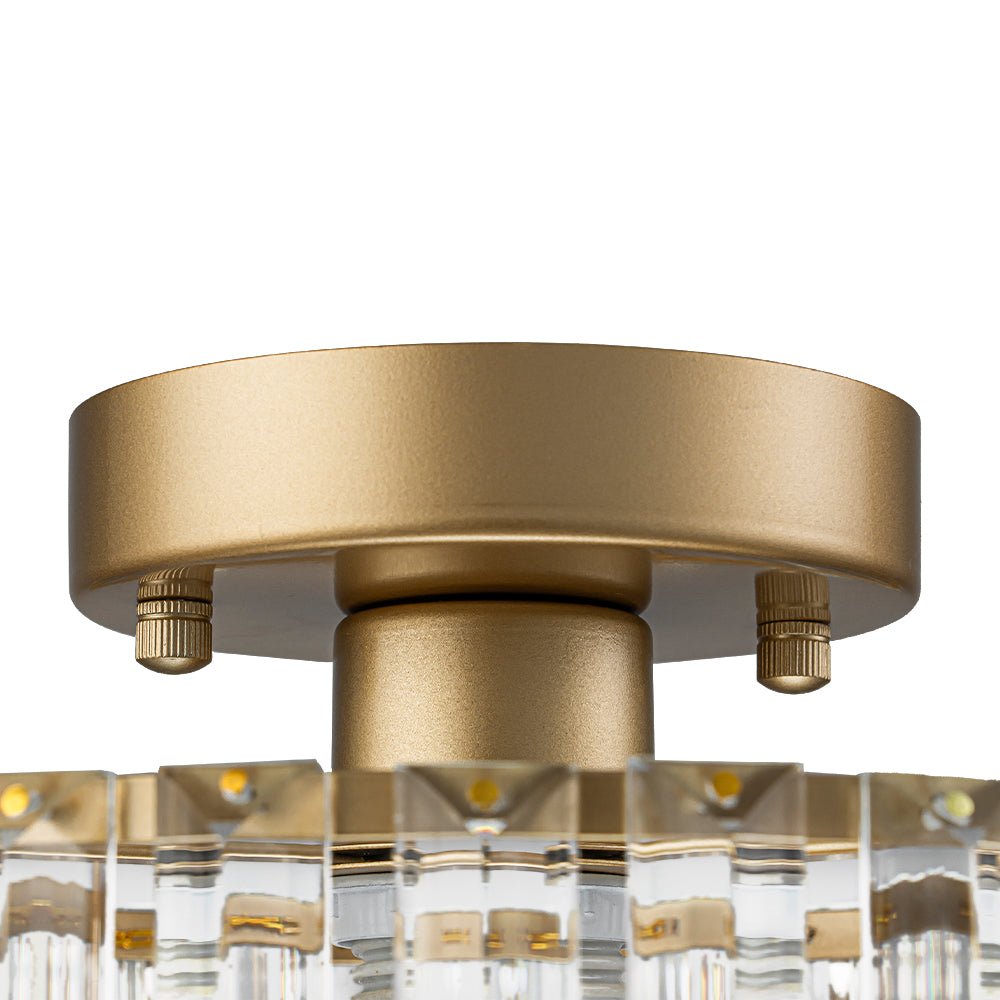 Flush Mount Crystal Fixture with Brass Tone – Dimmable Overhead Light for Entryways, Compact Rooms & Hallways – 10.6 in × 8.3 in Drum Design | Thomler
