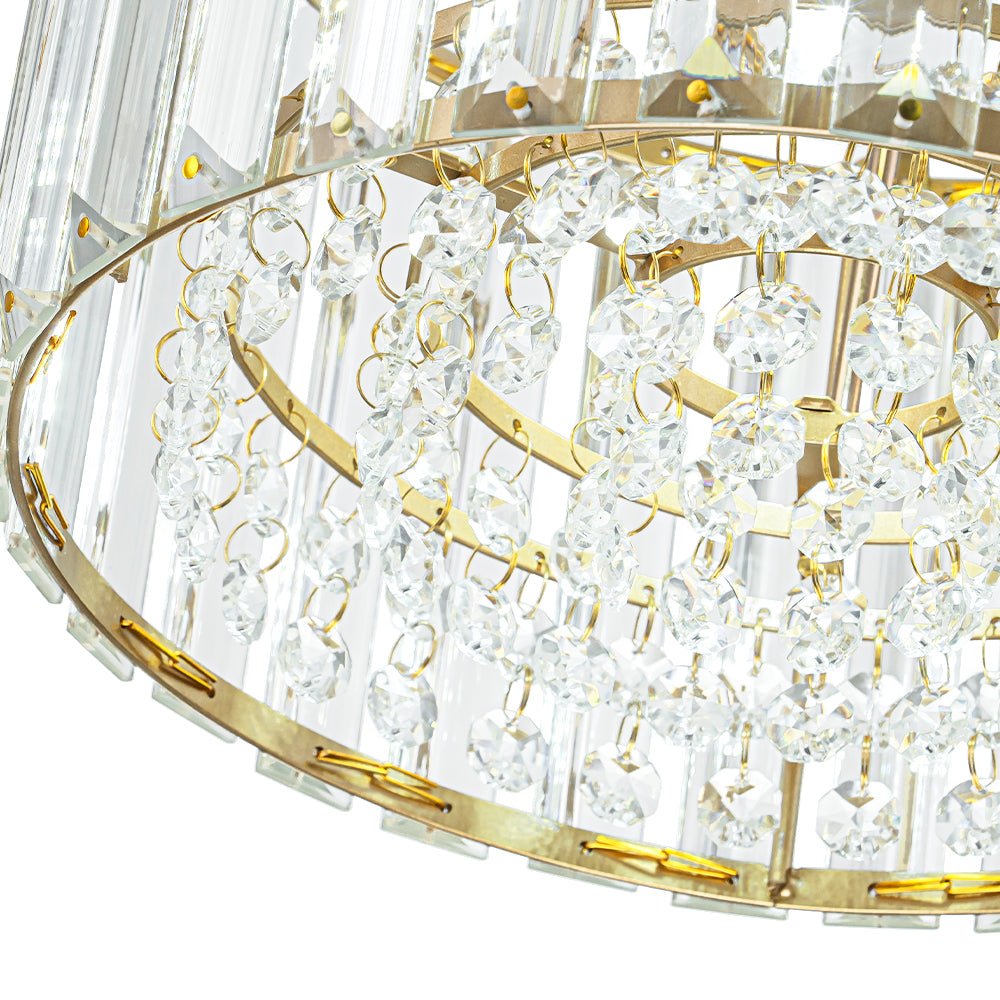 Flush Mount Crystal Fixture with Brass Tone – Dimmable Overhead Light for Entryways, Compact Rooms & Hallways – 10.6 in × 8.3 in Drum Design | Thomler