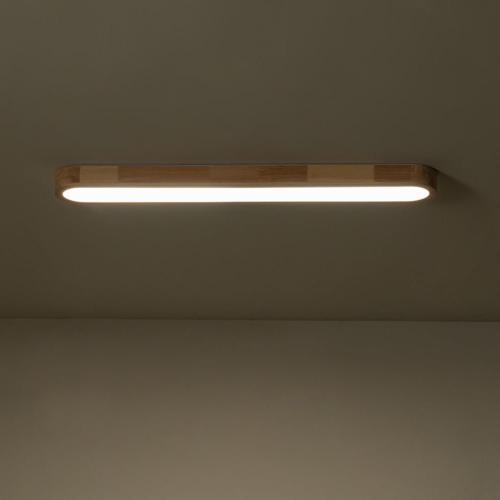 Oval LED Flush Mount Ceiling Light with Wood-Look Frame 37 in Dimmable Kitchen & Living Room Remote Fixture | Thomler