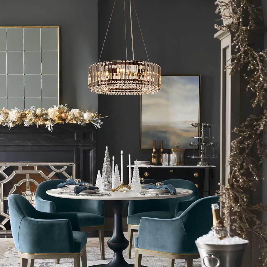 Six-Light Hanging Fixture with Faceted Crystals & Metal Frame for Dining Rooms, Entryways & Living Spaces – Adjustable Height, E14 Base, Gla | Thomler