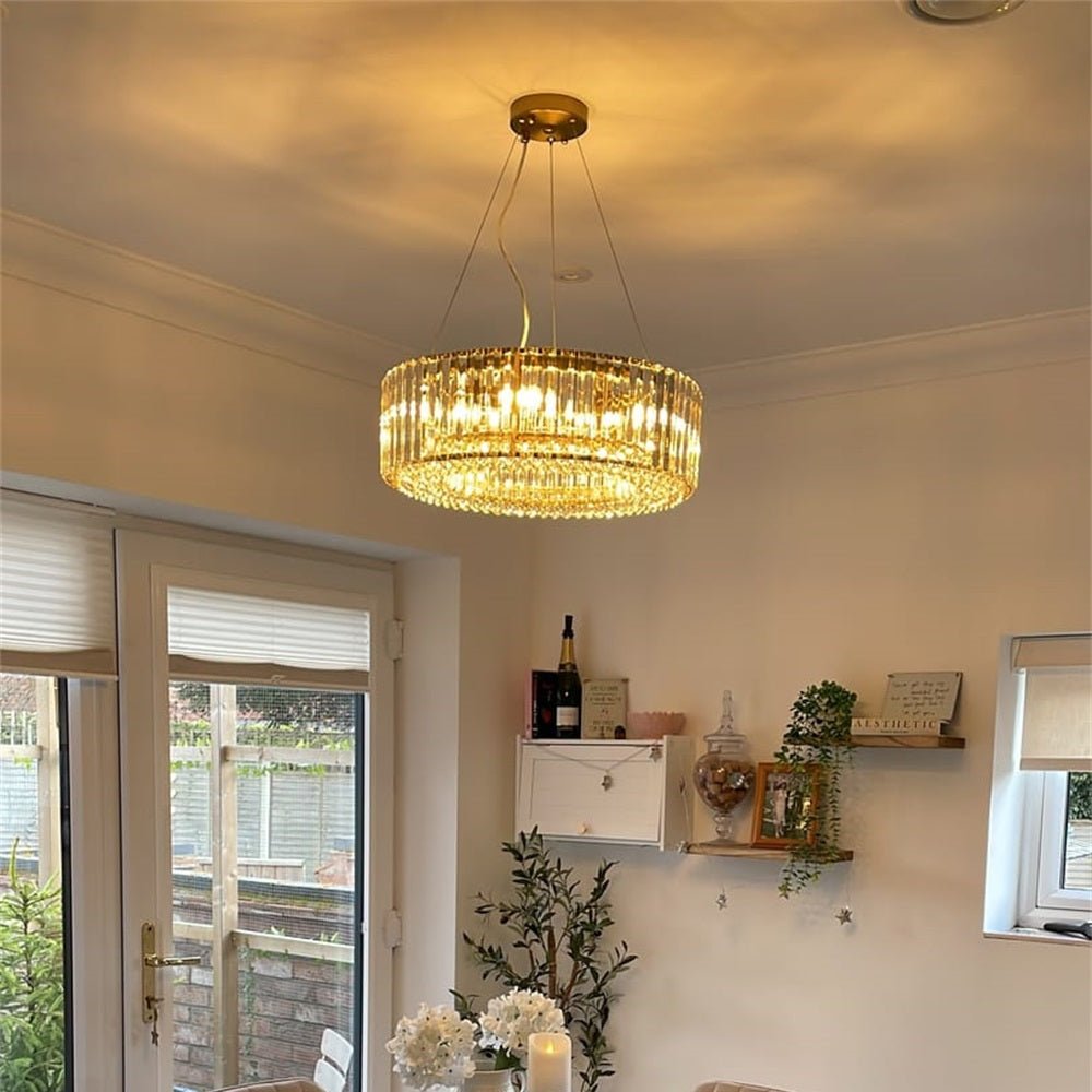 Six-Light Hanging Fixture with Faceted Crystals & Metal Frame for Dining Rooms, Entryways & Living Spaces – Adjustable Height, E14 Base, Gla | Thomler