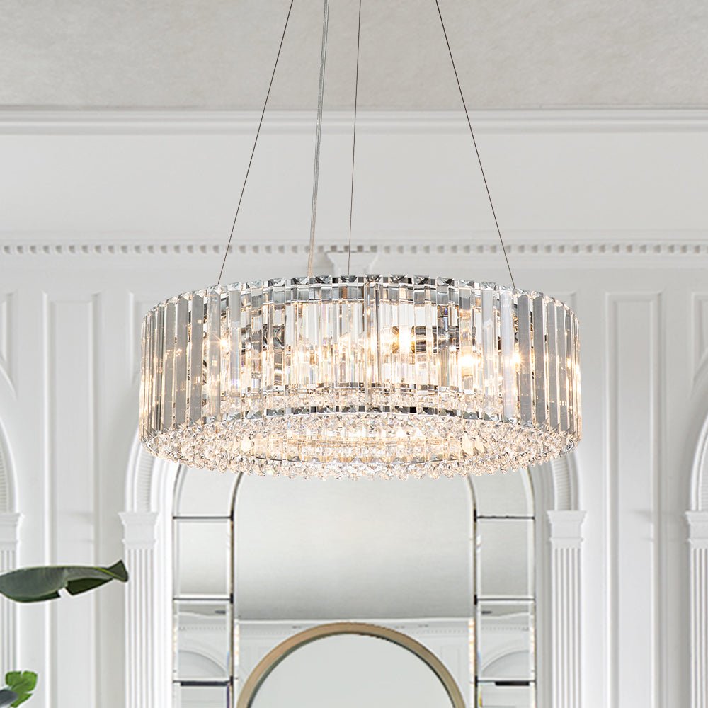 Six-Light Hanging Fixture with Faceted Crystals & Metal Frame for Dining Rooms, Entryways & Living Spaces – Adjustable Height, E14 Base, Gla | Thomler