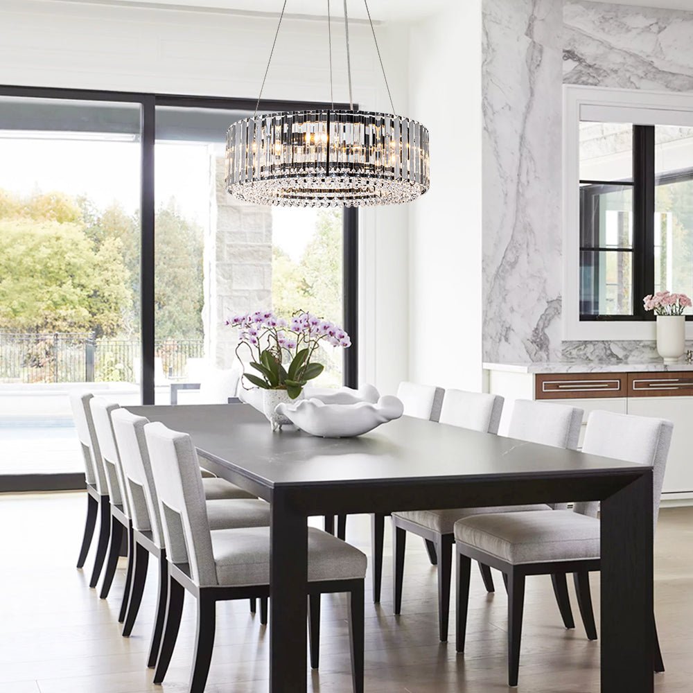 Six-Light Hanging Fixture with Faceted Crystals & Metal Frame for Dining Rooms, Entryways & Living Spaces – Adjustable Height, E14 Base, Gla | Thomler