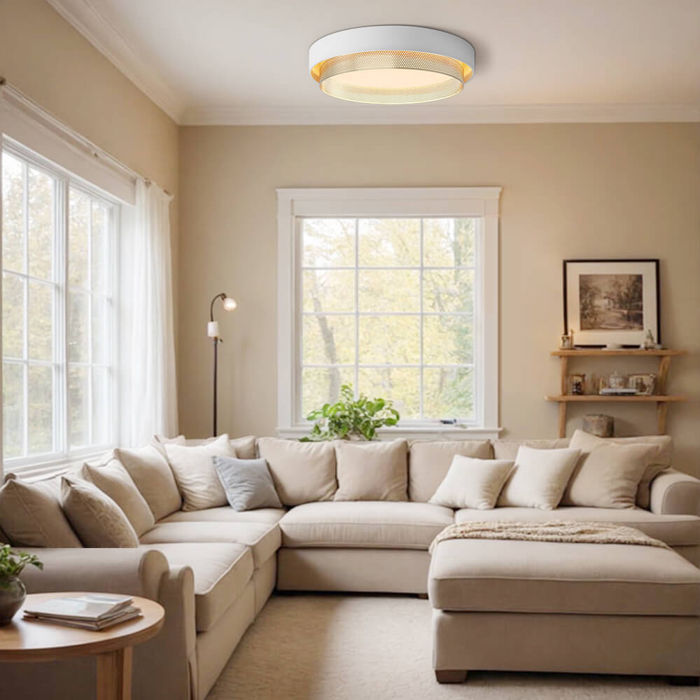 20-Zoll LED-Ring-Deckenleuchte, flache Montage, Metall, Schwarz oder Weiß, für Flur, Schlafzimmer, Wohnzimmer, moderne, flache, runde Leuchte, integriert | Thomler