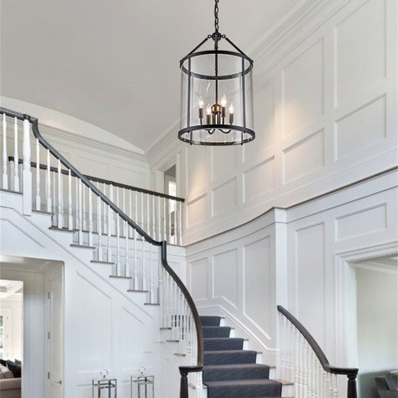 Glass Lantern Pendant Light 18-Inch Cylinder 4-Bulb Fixture Adjustable Chain Dining Table Kitchen Island Foyer Hanging Lamp E14 Socket Dimma | Thomler