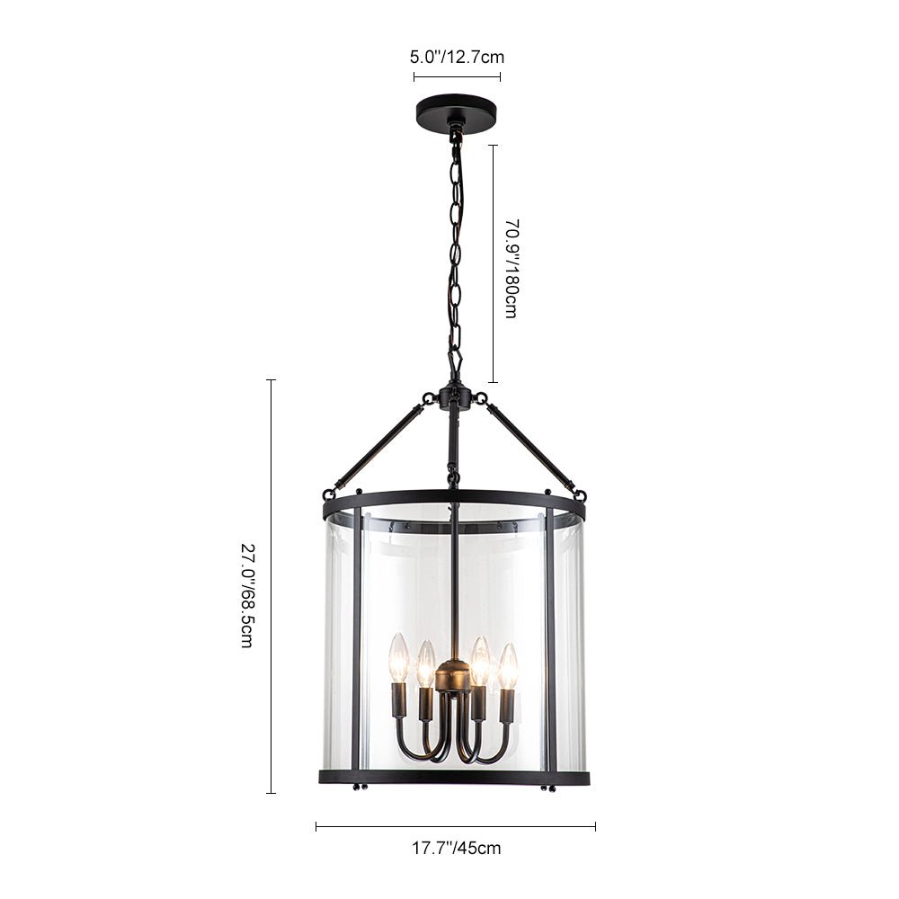 Glass Lantern Pendant Light 18-Inch Cylinder 4-Bulb Fixture Adjustable Chain Dining Table Kitchen Island Foyer Hanging Lamp E14 Socket Dimma | Thomler
