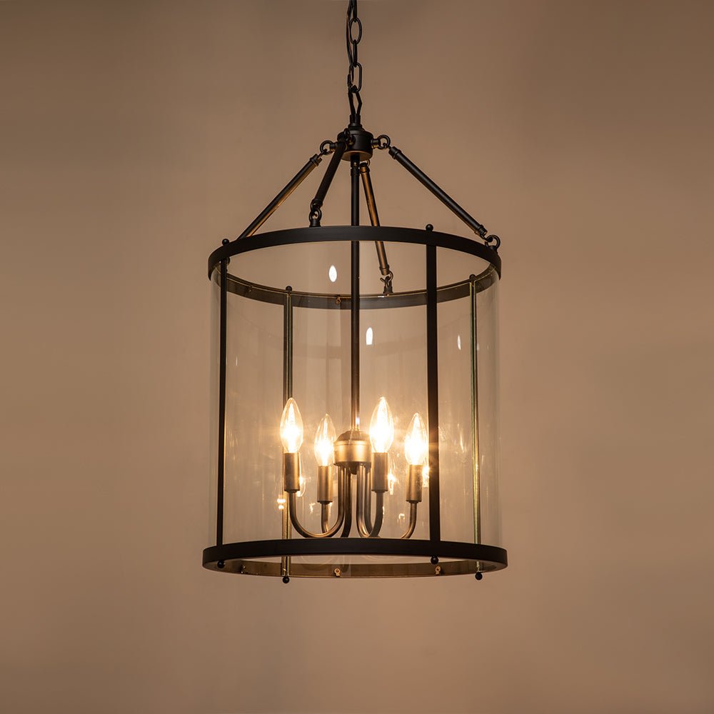 Glass Lantern Pendant Light 18-Inch Cylinder 4-Bulb Fixture Adjustable Chain Dining Table Kitchen Island Foyer Hanging Lamp E14 Socket Dimma | Thomler