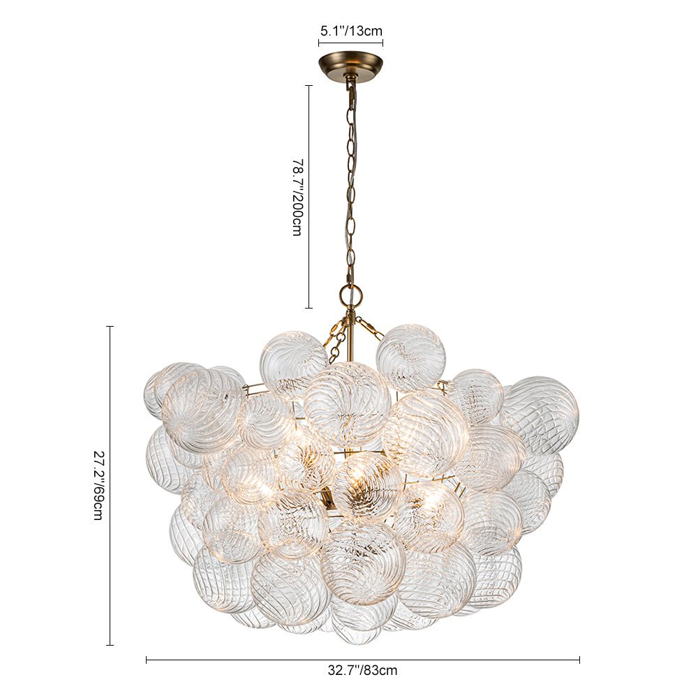 Multi-Globe Glass Chandelier Brass Finish Adjustable Height Ceiling Light for Dining Room Kitchen Island Modern Sphere Lighting Fixture 3 or | Thomler