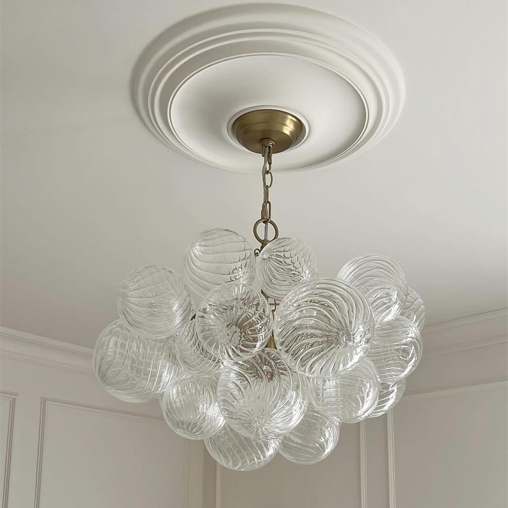 Multi-Globe Glass Chandelier Brass Finish Adjustable Height Ceiling Light for Dining Room Kitchen Island Modern Sphere Lighting Fixture 3 or | Thomler