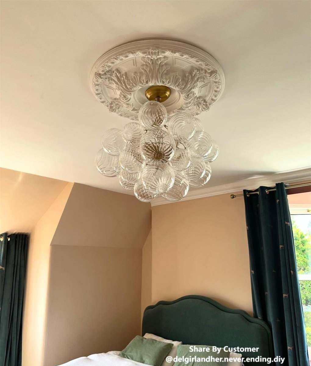 Multi-Globe Glass Chandelier Brass Finish Adjustable Height Ceiling Light for Dining Room Kitchen Island Modern Sphere Lighting Fixture 3 or | Thomler
