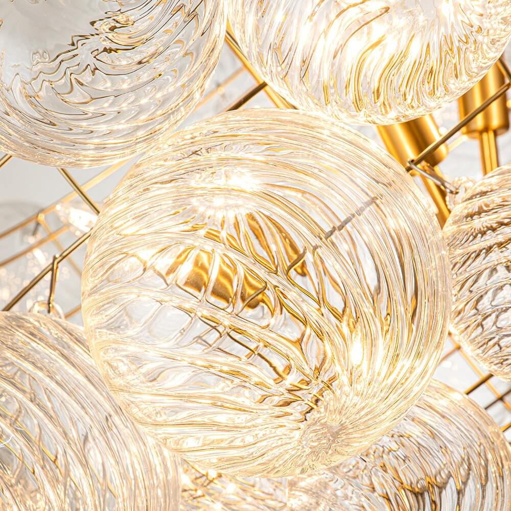 Multi-Globe Glass Chandelier Brass Finish Adjustable Height Ceiling Light for Dining Room Kitchen Island Modern Sphere Lighting Fixture 3 or | Thomler