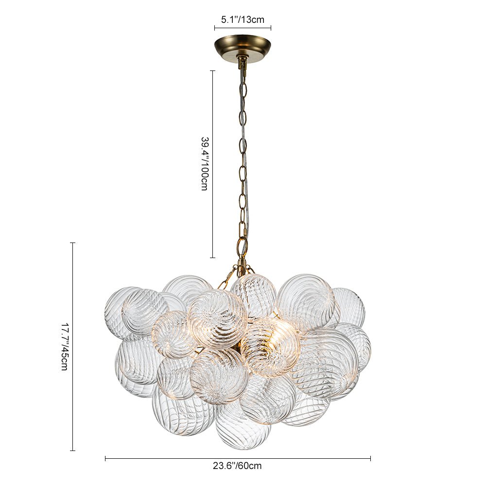 Multi-Globe Glass Chandelier Brass Finish Adjustable Height Ceiling Light for Dining Room Kitchen Island Modern Sphere Lighting Fixture 3 or | Thomler