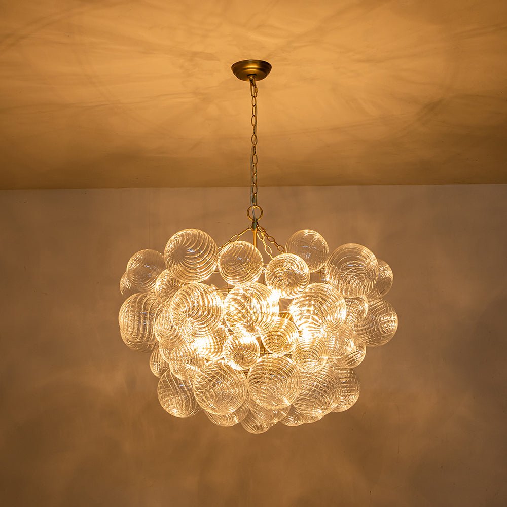 Multi-Globe Glass Chandelier Brass Finish Adjustable Height Ceiling Light for Dining Room Kitchen Island Modern Sphere Lighting Fixture 3 or | Thomler