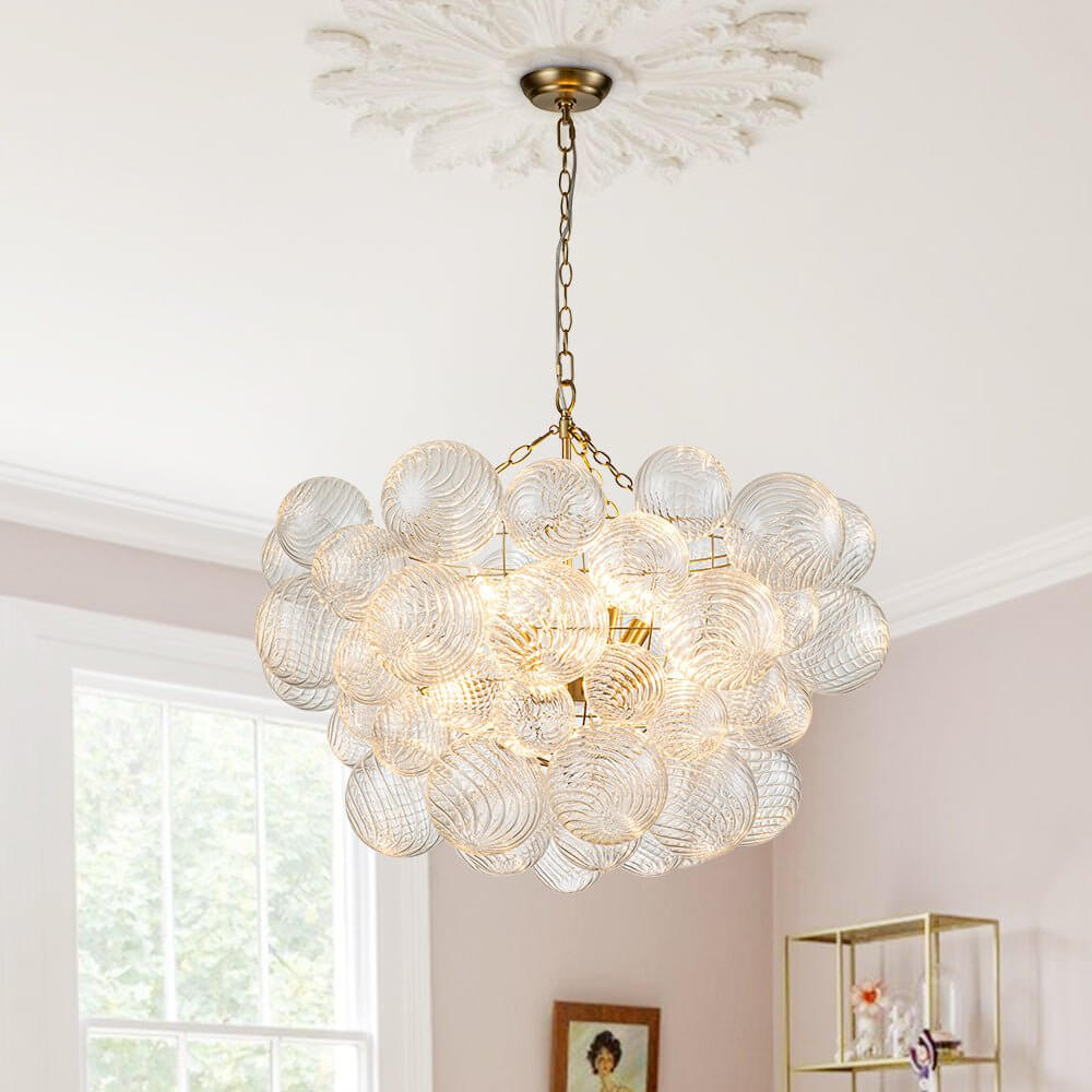 Multi-Globe Glass Chandelier Brass Finish Adjustable Height Ceiling Light for Dining Room Kitchen Island Modern Sphere Lighting Fixture 3 or | Thomler