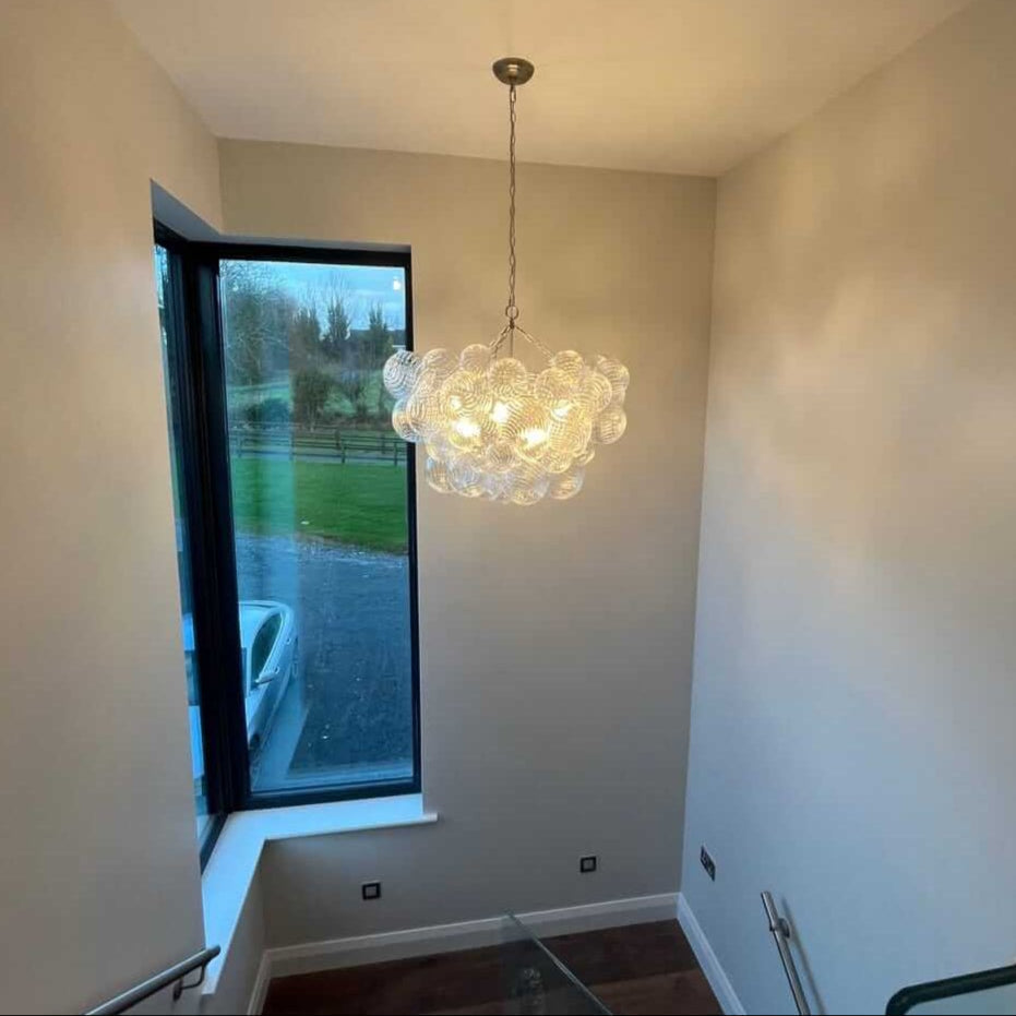 Multi-Globe Glass Chandelier Brass Finish Adjustable Height Ceiling Light for Dining Room Kitchen Island Modern Sphere Lighting Fixture 3 or | Thomler