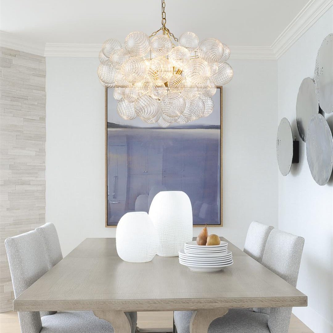 Multi-Globe Glass Chandelier Brass Finish Adjustable Height Ceiling Light for Dining Room Kitchen Island Modern Sphere Lighting Fixture 3 or | Thomler