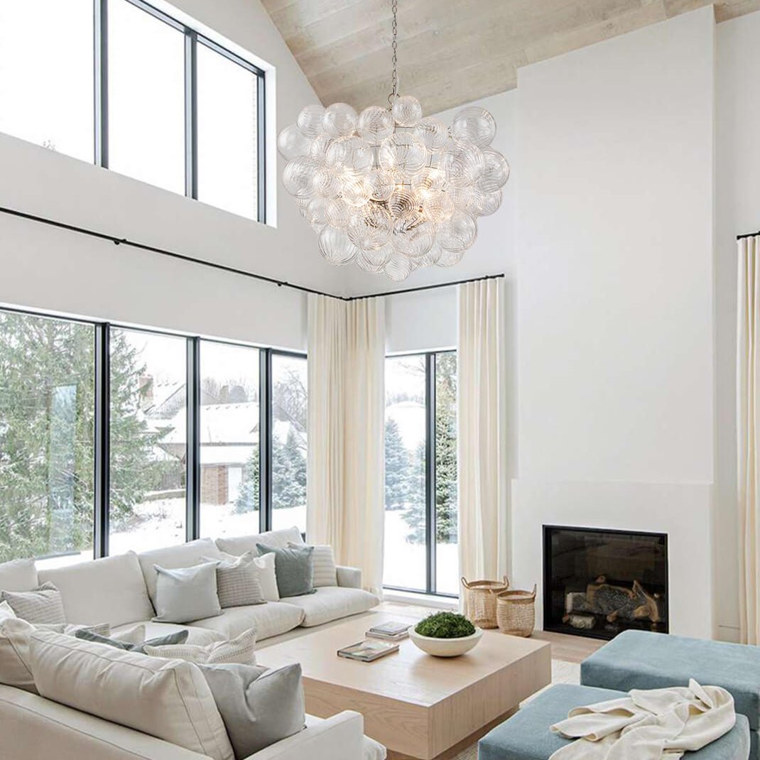 Multi-Globe Glass Chandelier Brass Finish Adjustable Height Ceiling Light for Dining Room Kitchen Island Modern Sphere Lighting Fixture 3 or | Thomler