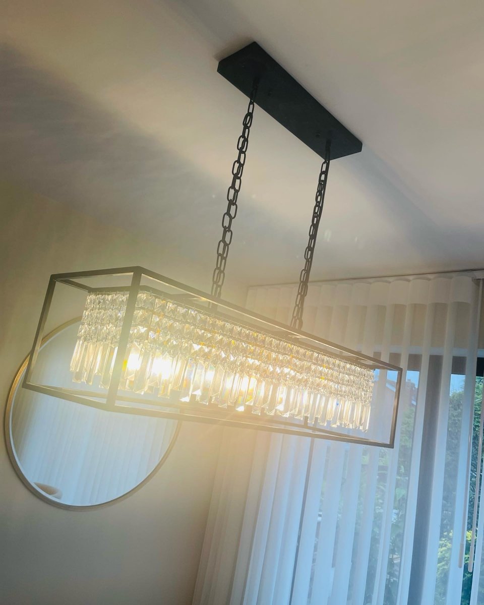 Linear Five-Light Hanging Fixture Black Metal Crystal Glass 35 inch for Kitchen Island Dining Room Table Adjustable Drop Ceiling Lamp Modern | Thomler