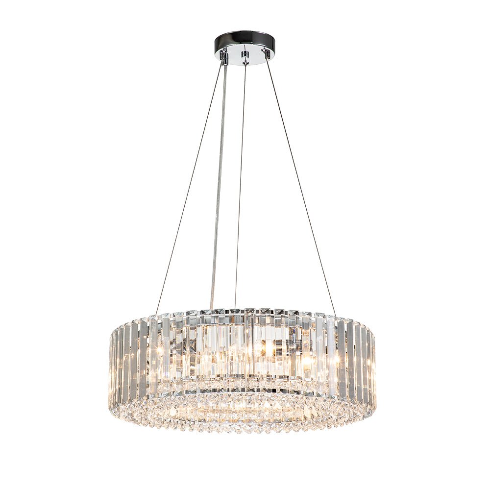 Round Chrome Fixture with Faceted Accents 20-Inch 6-Socket Adjustable Hanging Lamp for Foyer Dining Living Room Kitchen | Thomler