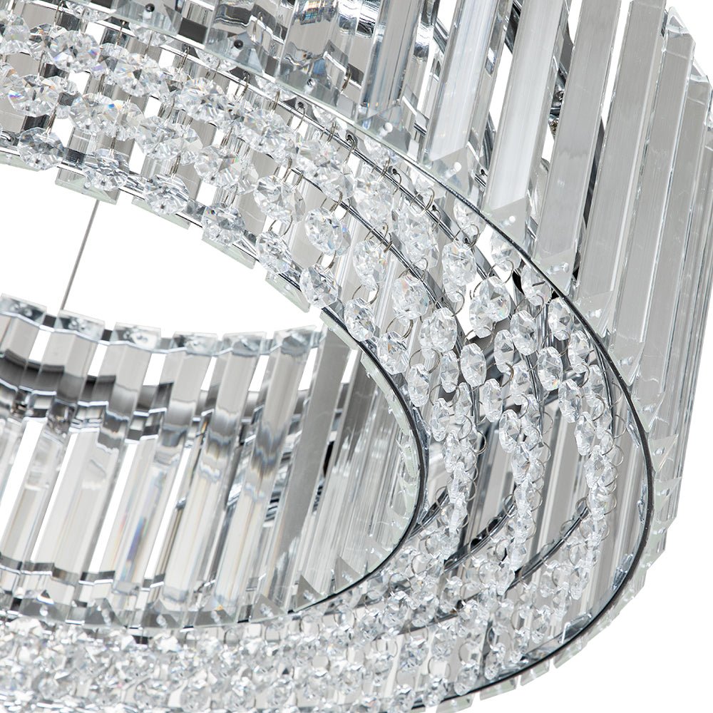 Round Chrome Fixture with Faceted Accents 20-Inch 6-Socket Adjustable Hanging Lamp for Foyer Dining Living Room Kitchen | Thomler