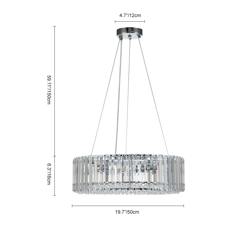 Round Chrome Fixture with Faceted Accents 20-Inch 6-Socket Adjustable Hanging Lamp for Foyer Dining Living Room Kitchen | Thomler