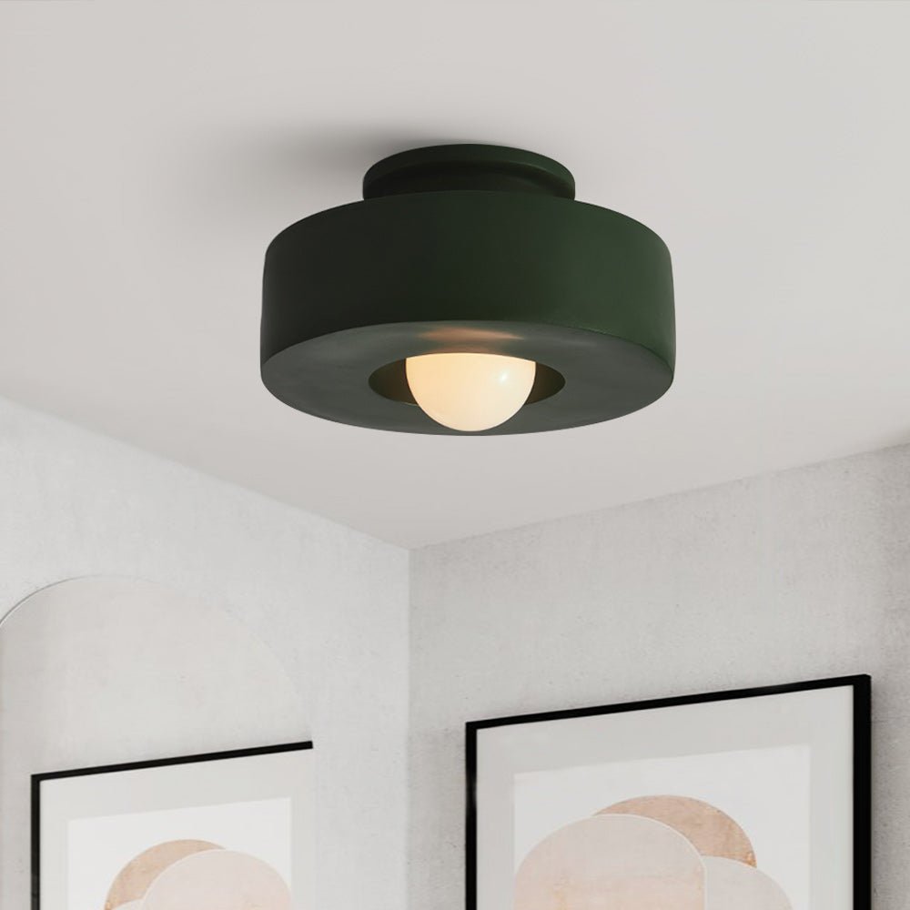 Flush Mount Drum Fixture 12-Inch Resin Shade Adjustable Brightness for Bedroom Den Hallway Low Profile 6-Inch Height Minimalist Japanese Sty | Thomler