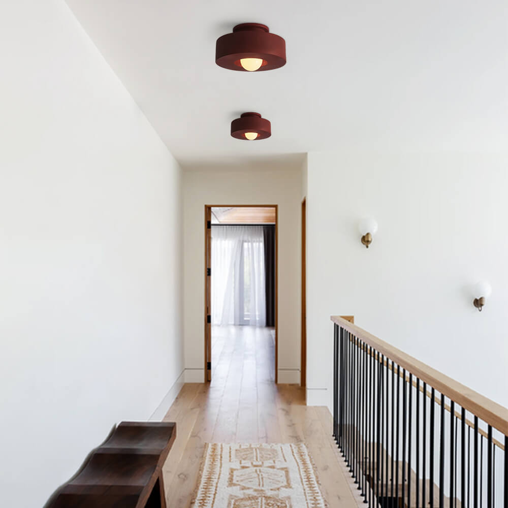 Flush Mount Drum Fixture 12-Inch Resin Shade Adjustable Brightness for Bedroom Den Hallway Low Profile 6-Inch Height Minimalist Japanese Sty | Thomler