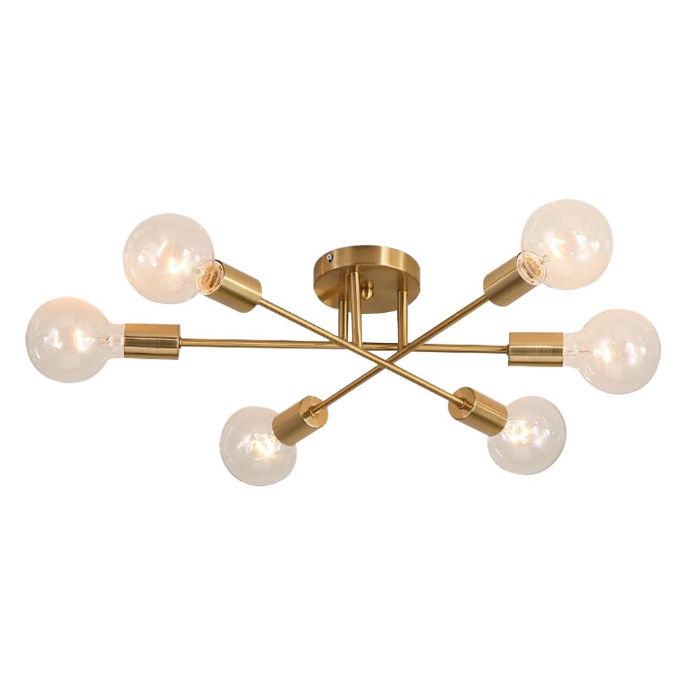 24-Inch Starburst Semi-Flush Ceiling Light with 6 Arms for Low Ceilings | Metallic Finish | Hardwired Dining Room & Kitchen Overhead Fixture | Thomler