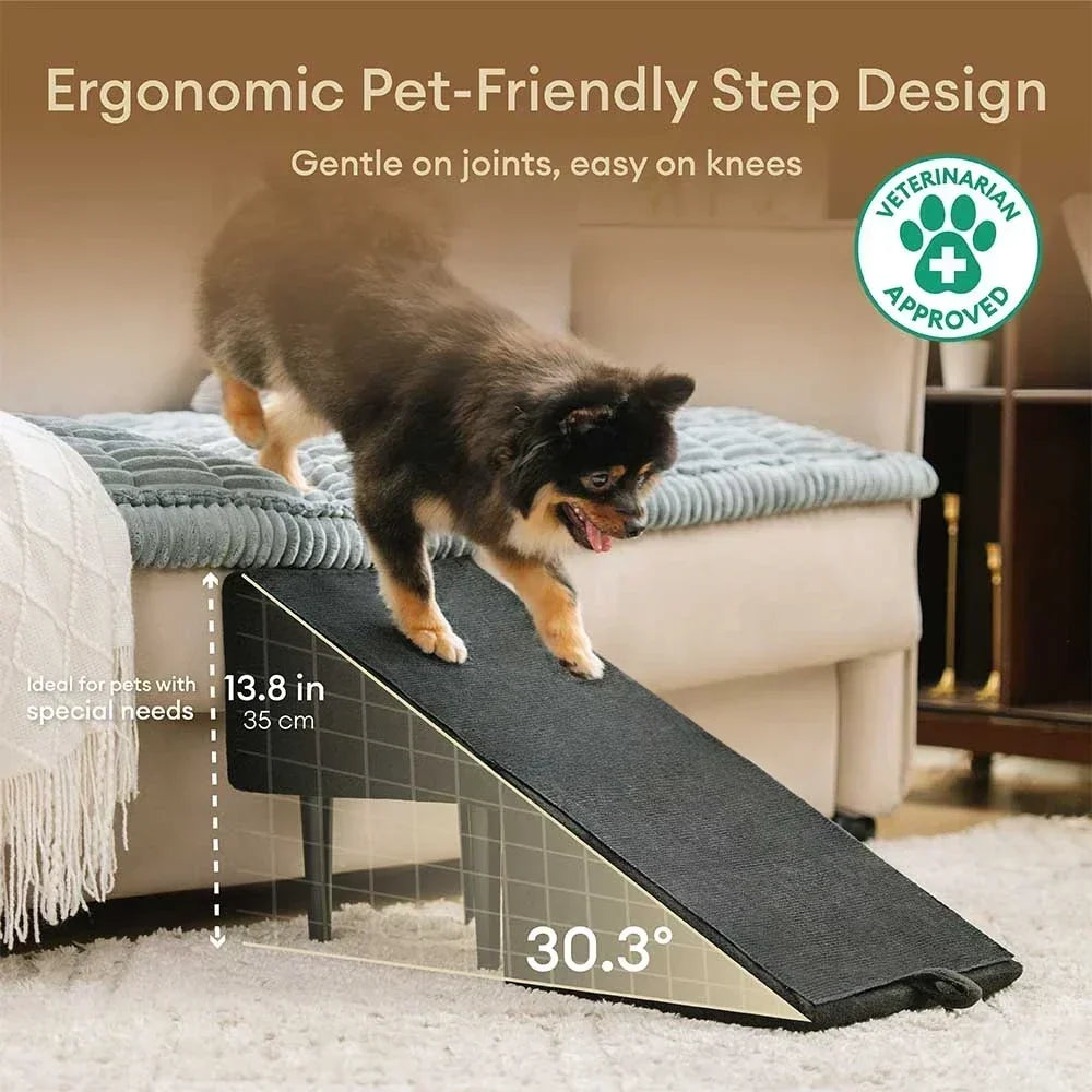 Pet Stairs with Anti-Slip Tread – Foldable 2-in-1 Ramp for Small Dogs, Seniors & Short Breeds – Velvet-Covered Step Platform for Couch & Bed