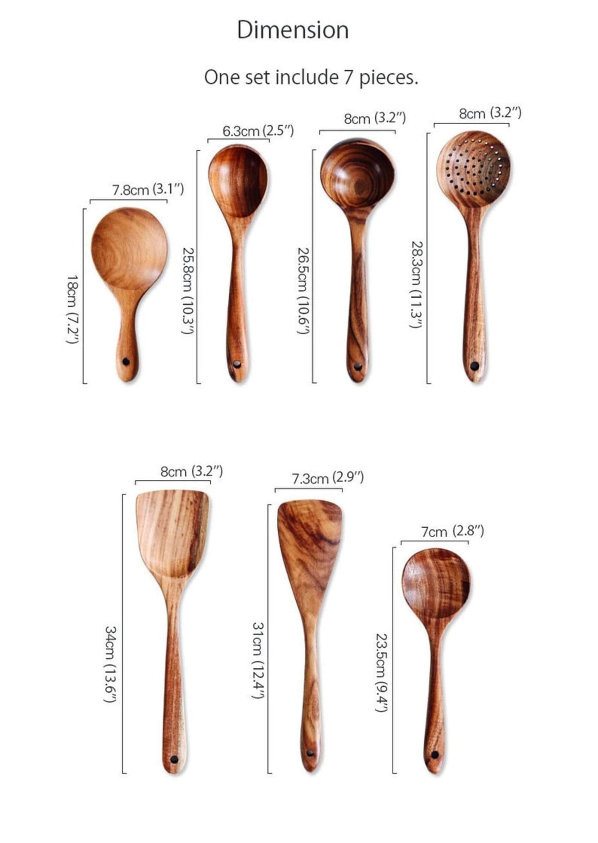 7-Piece Teak Kitchen Tool Set with Ergonomic Grip for Safe Nonstick Pan Use, Soup Stirring, Sauce Prep, Family Meals, Organized Countertop S | Thomler