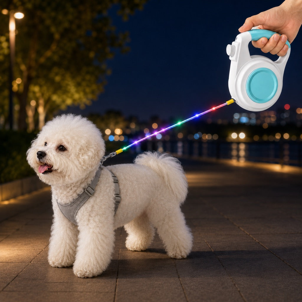 Correa retráctil recargable con luz para paseos nocturnos – Ayuda a que los perros pequeños permanezcan visibles y sean fáciles de controlar